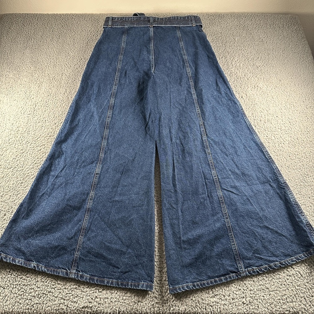 Farm Rio Palazzo Wide Leg Jeans Womens 31 Blue High Rise Cotton Denim Belted - Picture 12 of 16